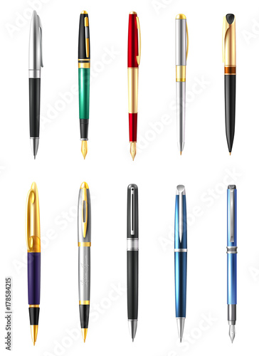 Realistic Business Pen Icon Set