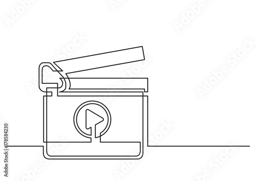 one line drawing of isolated vector object - movie production clapboard