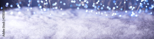 Christmas winter landscape with snow and magic  blurry bokeh lights  -  Banner © Floydine