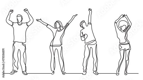 continuous line drawing of group of cheerful people