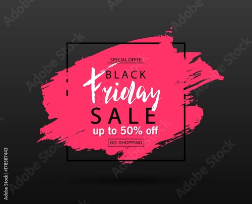 Black friday sale background with frame and brush stroke.Vector banner.