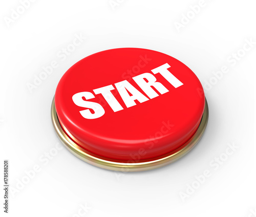 RRed button Start, isolated on white, 3D rendering.