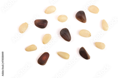 cedar pine nuts isolated on white background. top view