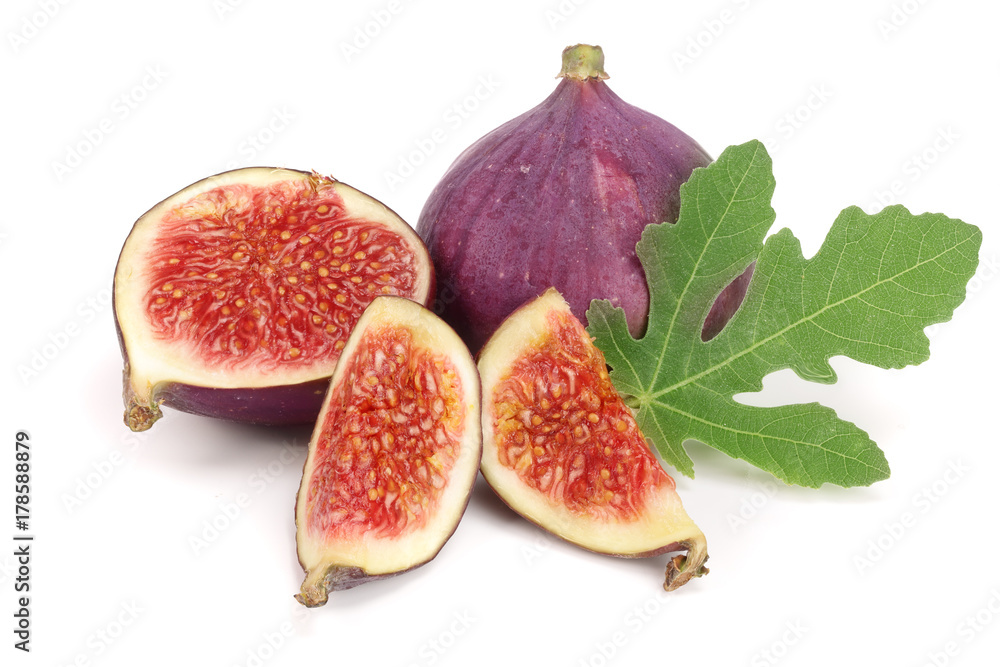 fig fruits with leaves isolated on white background fig fruits with leaves isolated on white background