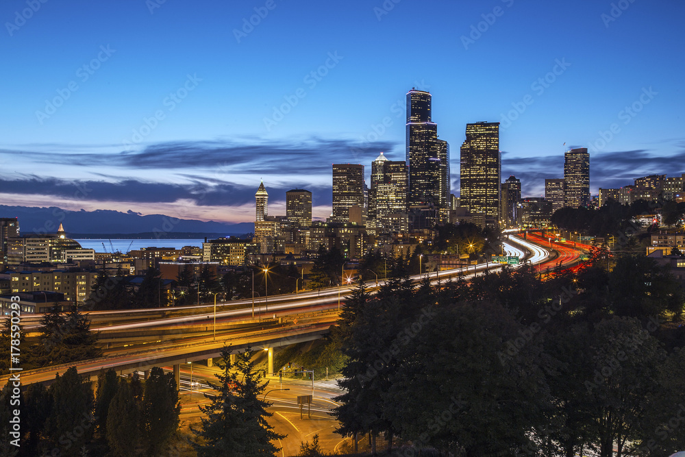 Obraz premium Seattle City view, Skyline, Slow Exposure