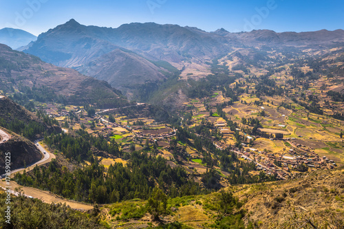 Sacred Valley, Peru - August 02, 2017: Panoramic view of village of Taray in the Sacred Valley, Peru photo