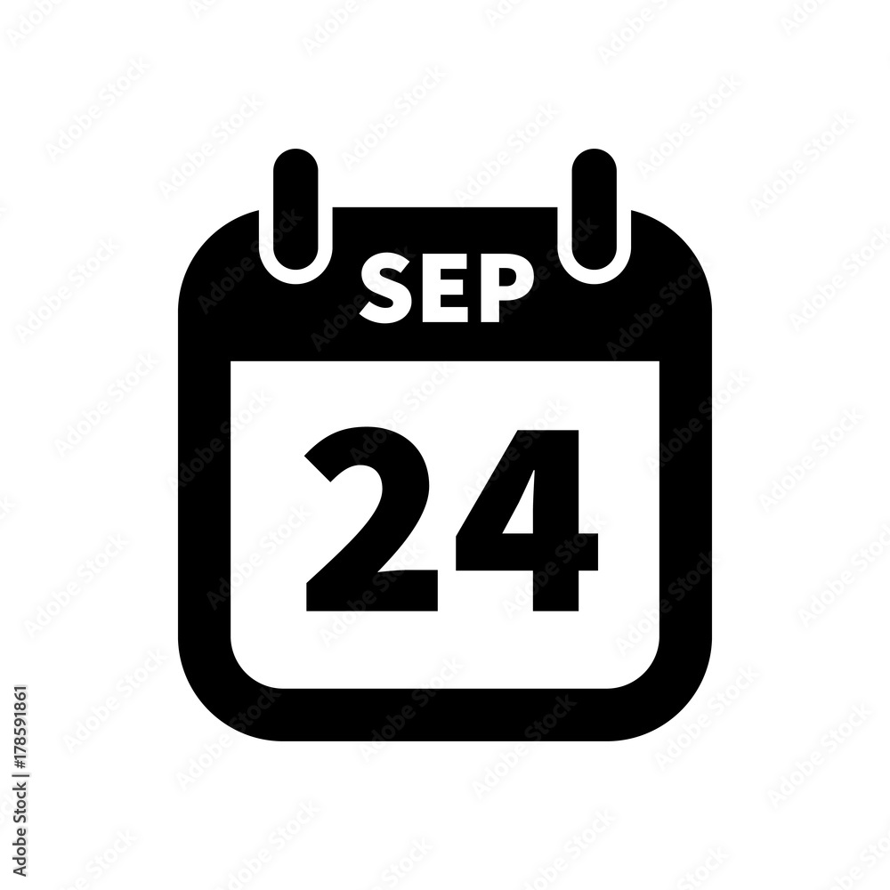 Simple black calendar icon with 24 september date isolated on white Simple black calendar icon with 24 september date isolated on white