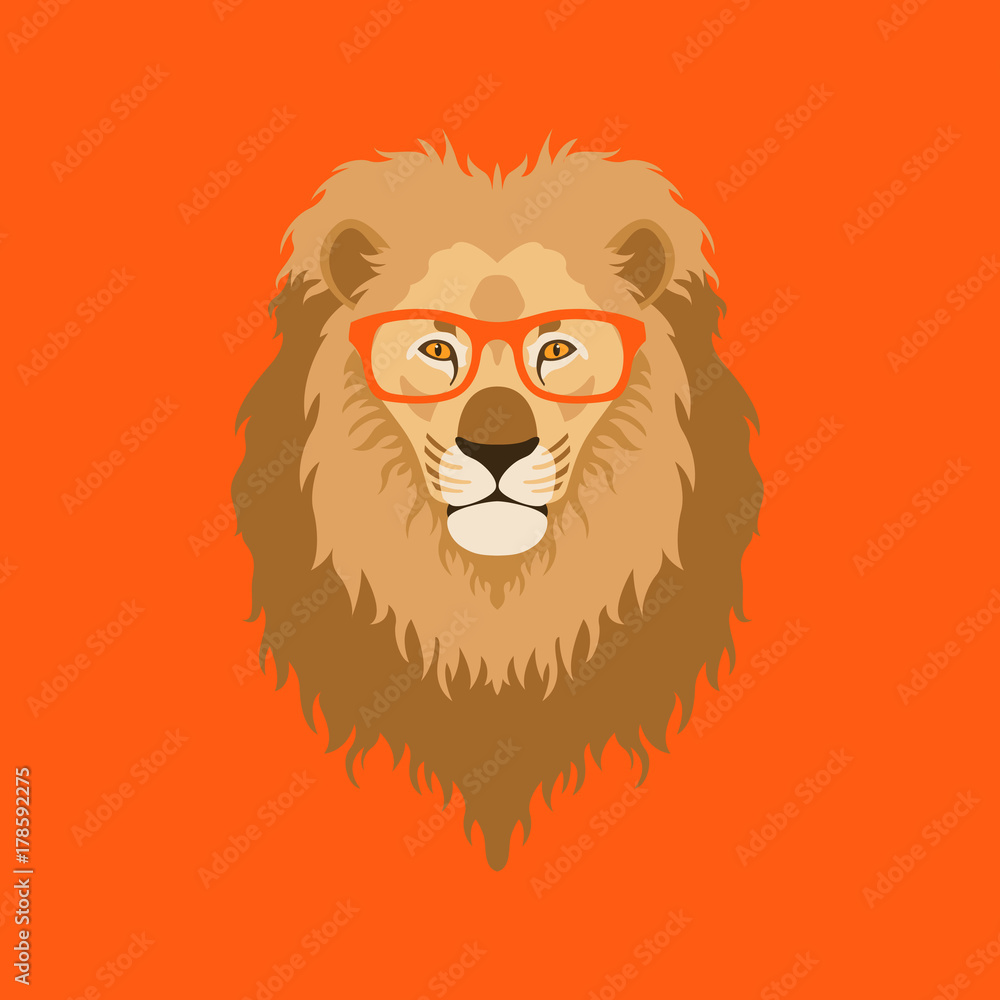 Obraz premium lion head face in the glasses vector illustration flat