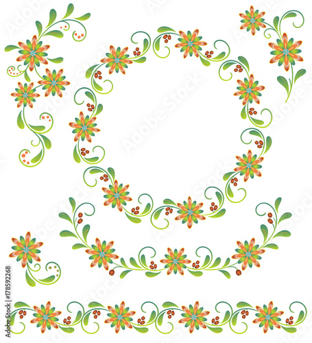 set of bright floral elements for spring design