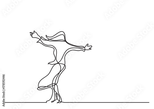 one line drawing of woman standing on wind