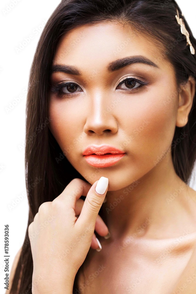 Beauty fashion portrait of beautiful stylish young brunette model girl. Stylish makeup. Vogue style. Beauty fashion portrait of beautiful stylish young brunette model girl. Stylish makeup. Vogue style.