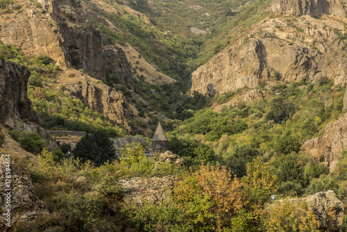 The Christian temple Geghard in the mountains of Armenia