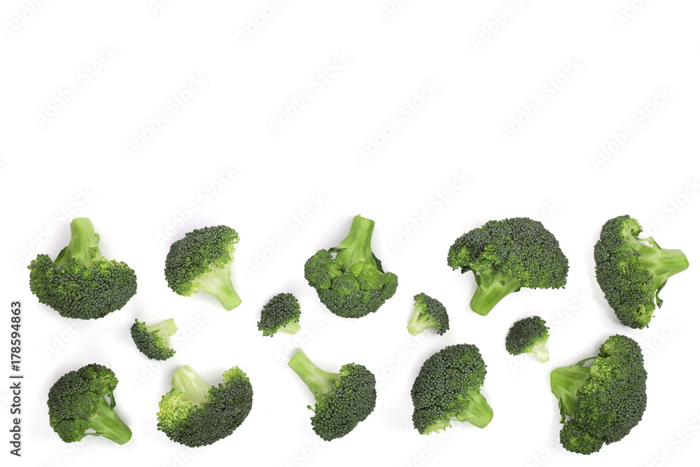 fresh broccoli isolated on white backgroundwith copy space for your text. Top view. Flat lay pattern fresh broccoli isolated on white backgroundwith copy space for your text. Top view. Flat lay pattern