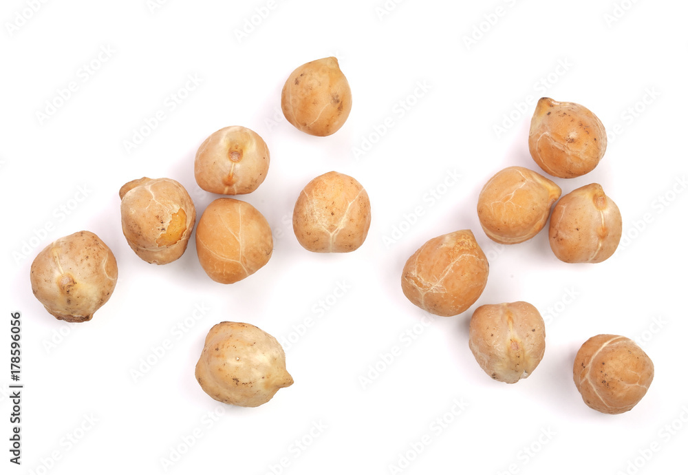 Dry raw organic chickpeas isolated on white background. Top view Dry raw organic chickpeas isolated on white background. Top view