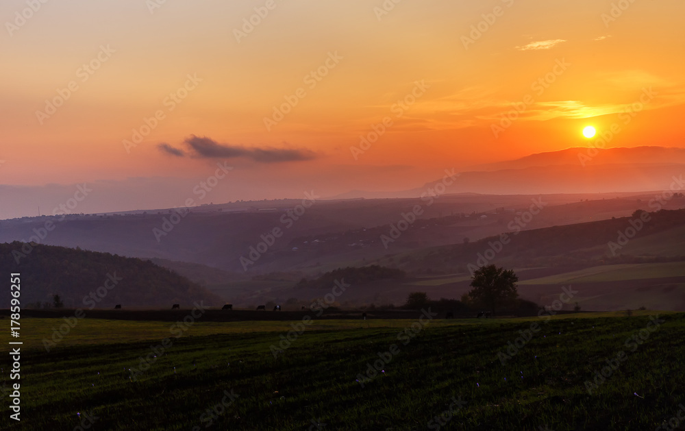 Sunset in the mountains of Gabala.Azerbaijan