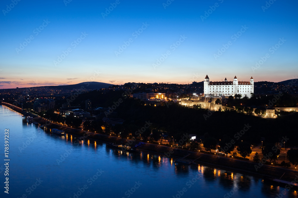 Twilight At Danube River in Bratislava City in Slovakia