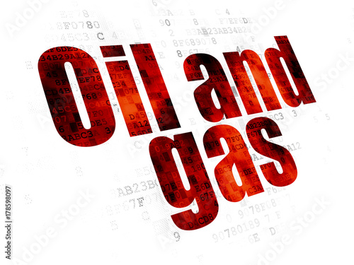 Manufacuring concept: Pixelated red text Oil and Gas on Digital background