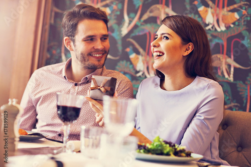 Romantic couple dating in restaurant