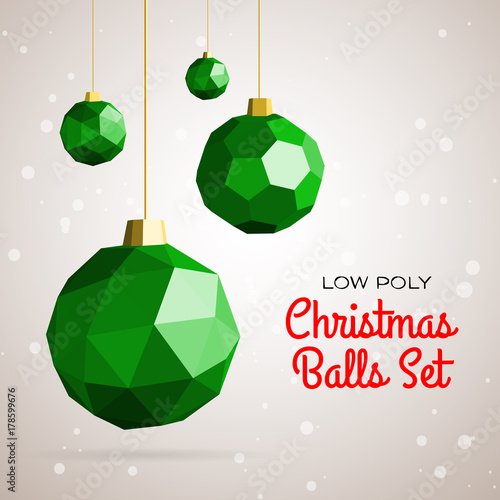 Low poly merry christmas balls vector illustration. Happy new year greeting card or flyer concept illustration.