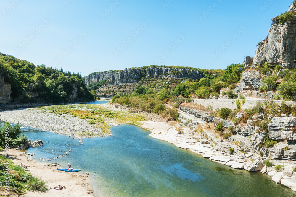 River Ardeche near the old village Balazuc in the Ardeche region of France