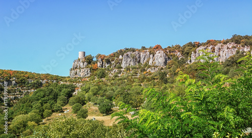 Tower near the village of Balazuc in the Ardeche region of France