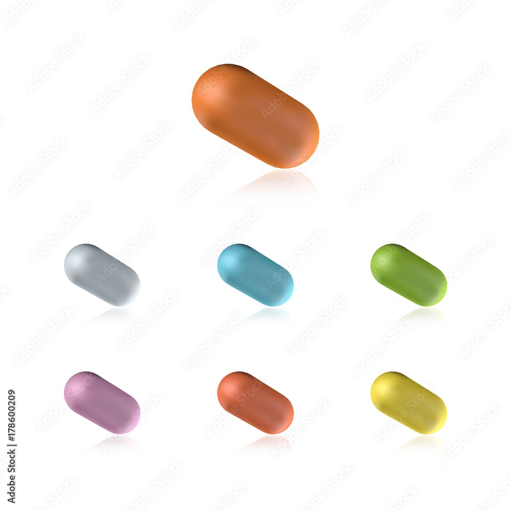 Collection of multicolored medicine pills isolated Collection of multicolored medicine pills isolated