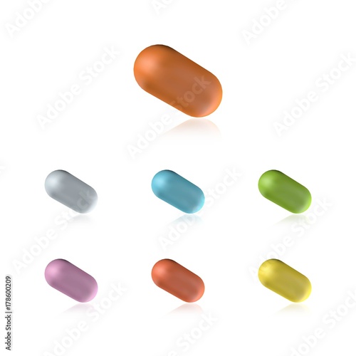 Collection of multicolored medicine pills isolated