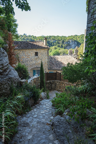 Fototapeta Naklejka Na Ścianę i Meble -  The narrow street in the picturesque village of Labeaume in the Ardeche region of France