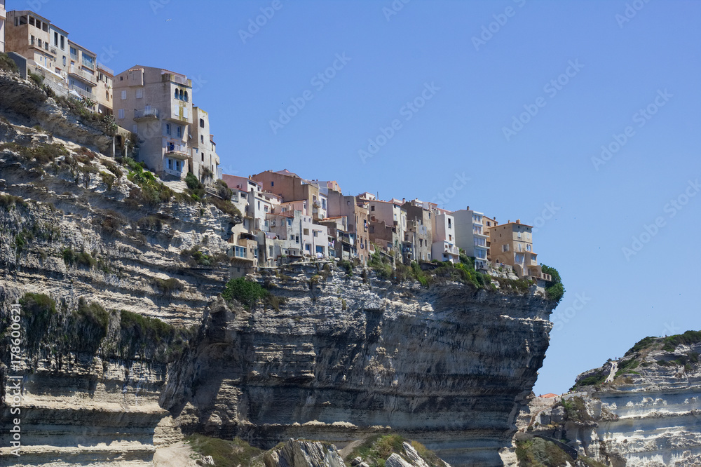 Bonifacio, town on rocky seashore, Corsica, France. 