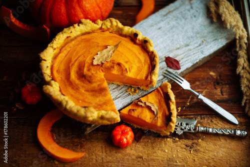 Festive Homemade Pumpkin Pie with Whipped Cream photo