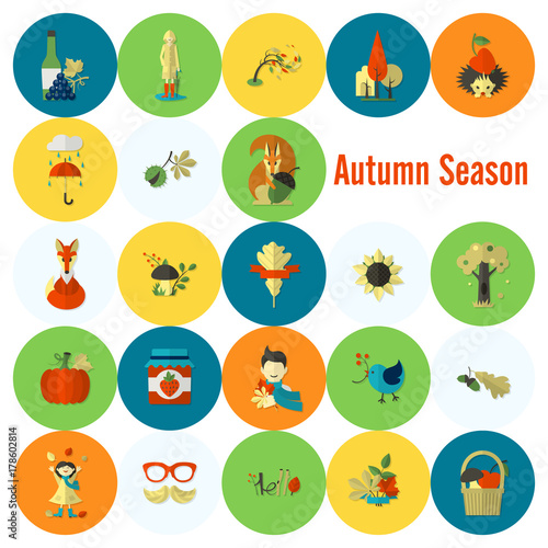 Set of Flat Autumn Icons