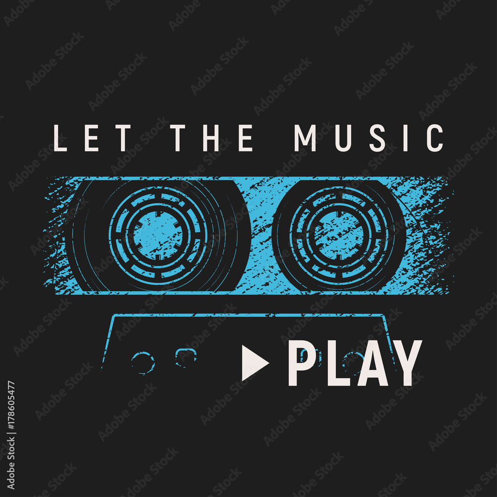 Fototapeta premium Let the music play t-shirt and apparel design with grunge effect