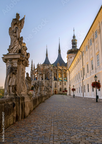 St. Barbara's Church and and the street along the Jesuit College. Kutna Hora. Czech Republic.UNESCO world heritage site,