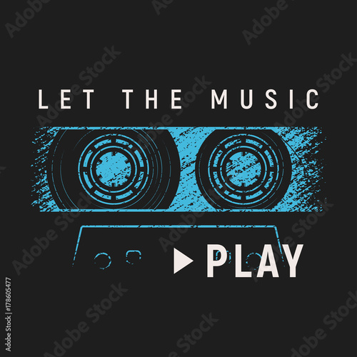 Let the music play t-shirt and apparel design with grunge effect