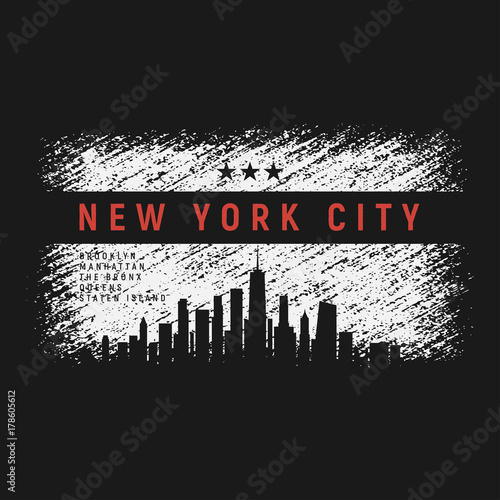 New York City t-shirt and apparel grunge style design with city 