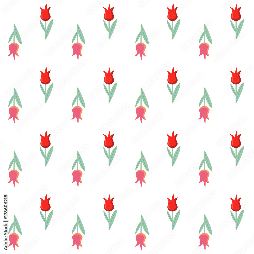Simple seamless pattern with red and pink tulips. Simple seamless pattern with red and pink tulips.