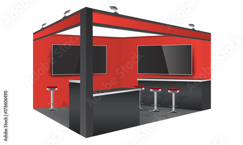 Exhibition stand display trade booth mockup design, white and grey colors.