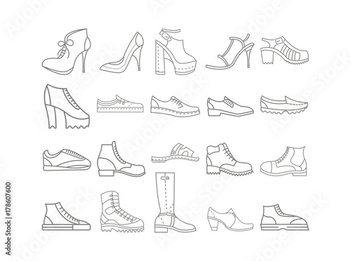 set of man and woman shoes vector icons