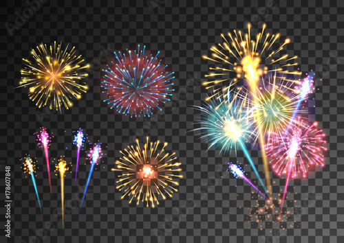 Fireworks isolated on dark transparent background