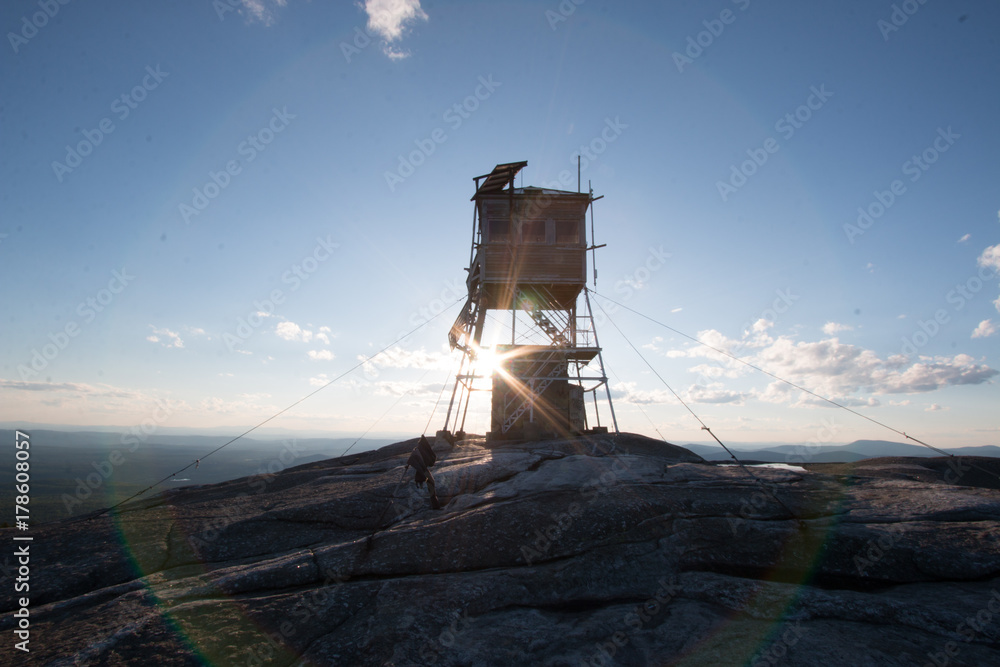 Fire tower at sunset