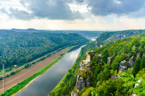 The Elbe River in Saxon Switzerland. View from the observation deck Bastei