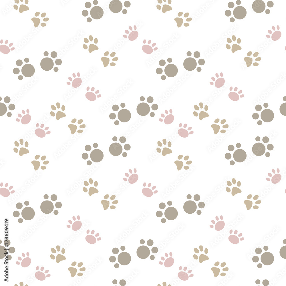 Vector seamless pattern with cat footprints. Can be used for wallpaper, web page background, surface textures. Vector seamless pattern with cat footprints. Can be used for wallpaper, web page background, surface textures.