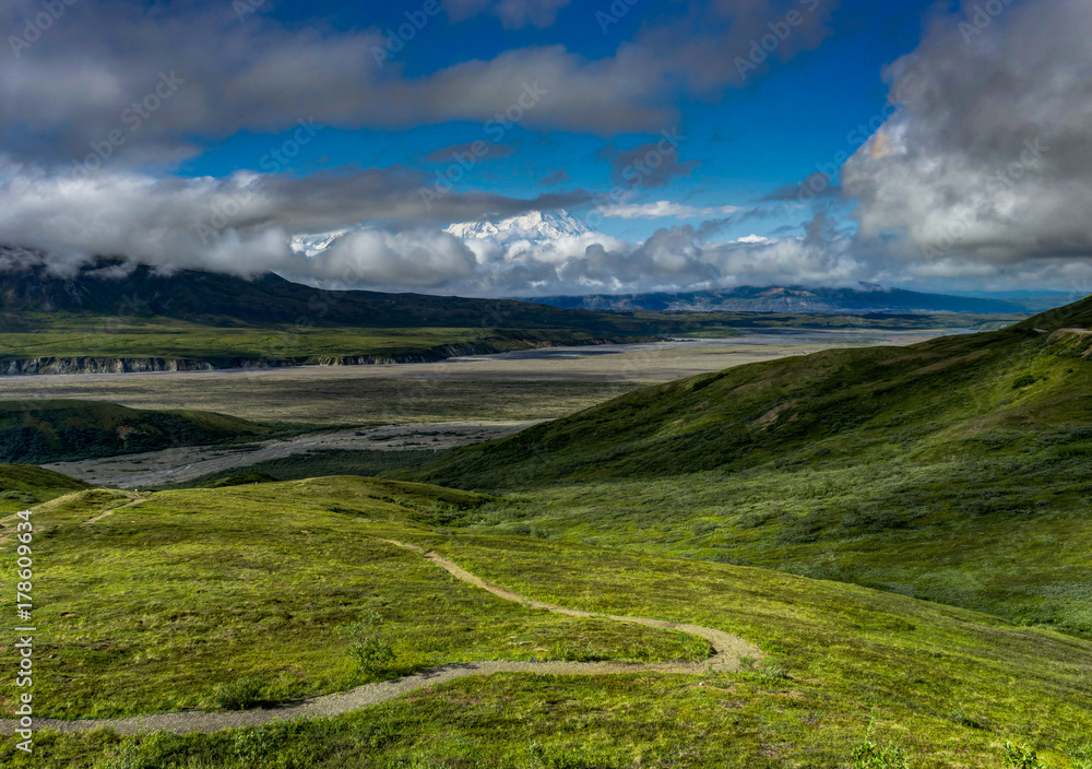 Sunshine view towards Mount Denali former Mount McKinley in Dena Sunshine view towards Mount Denali former Mount McKinley in Dena