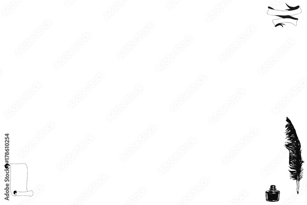 Fototapeta premium pen and ink on a white old background