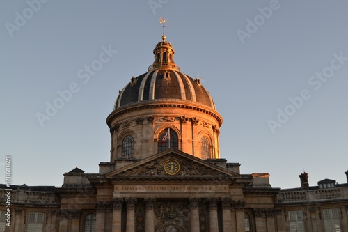 Institute of France (Institut de France) from Paris, majestic cultural landmark and building of French Academy, at sunset