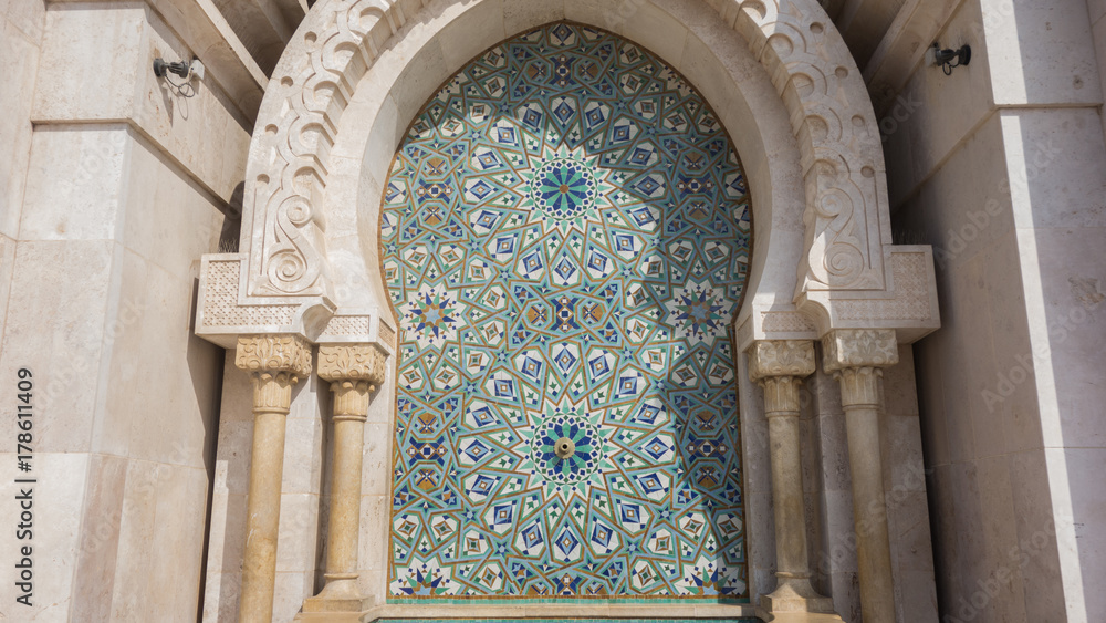Tradition moroccan ornament at the wall of the Hassan II Mosque - Casablanca, Morocco