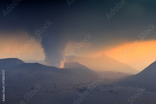 Volcanic activity in mount Bromo in Indonesia