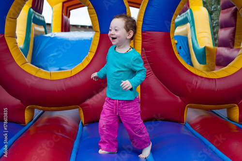 Funny toddler run on trampoline