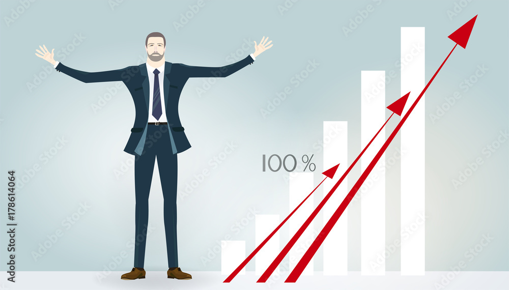 Businessman in open wide hand, welcoming to the company success. Business concept illustration Businessman in open wide hand, welcoming to the company success. Business concept illustration