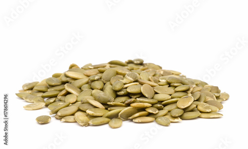 Shelled Pumpkin Seeds on a White Background